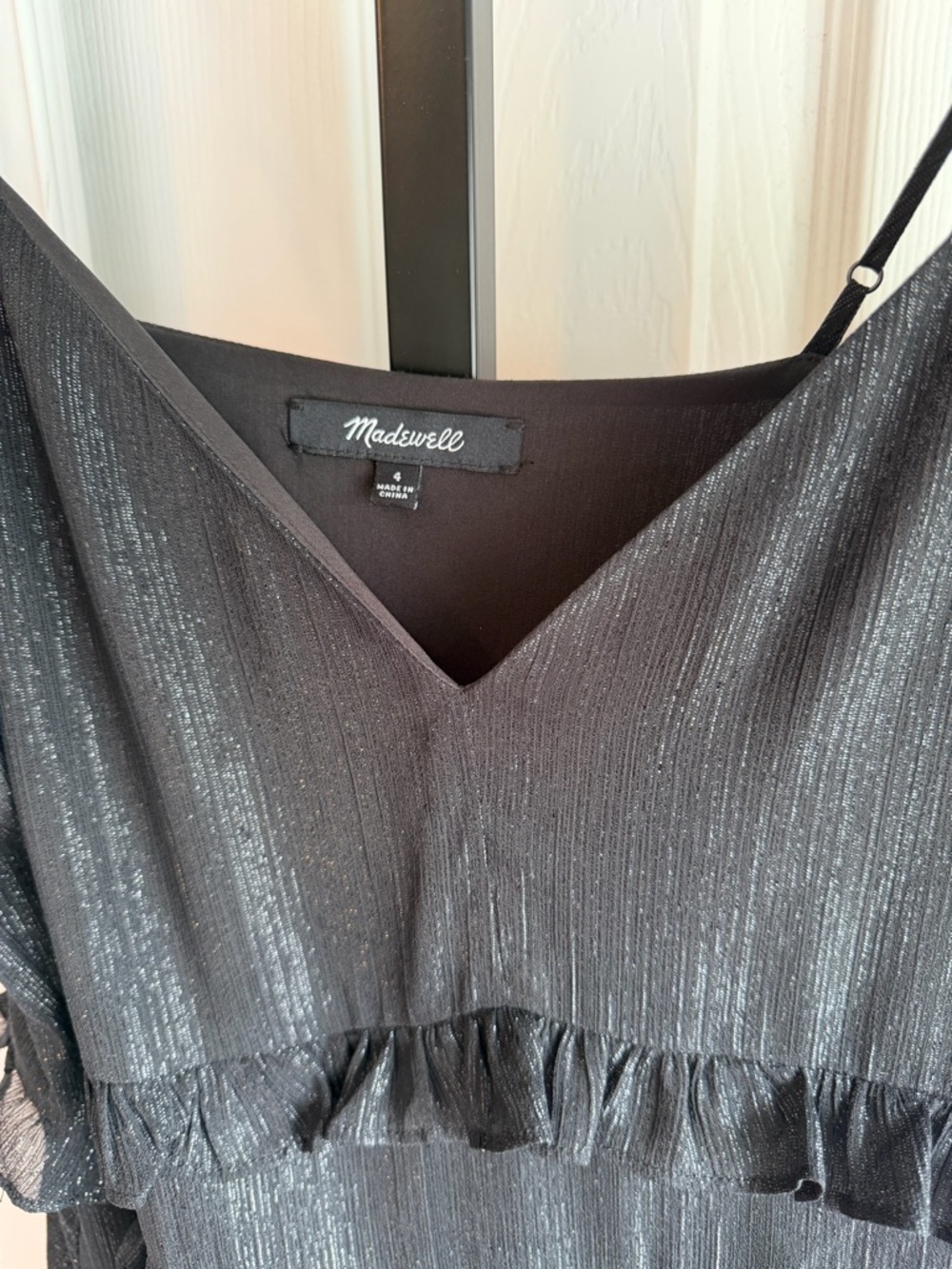 Madewell Black/Silver V-Neck Ruffles 
Maxi Dress Women’s Size: 4 - Picture 6 of 10